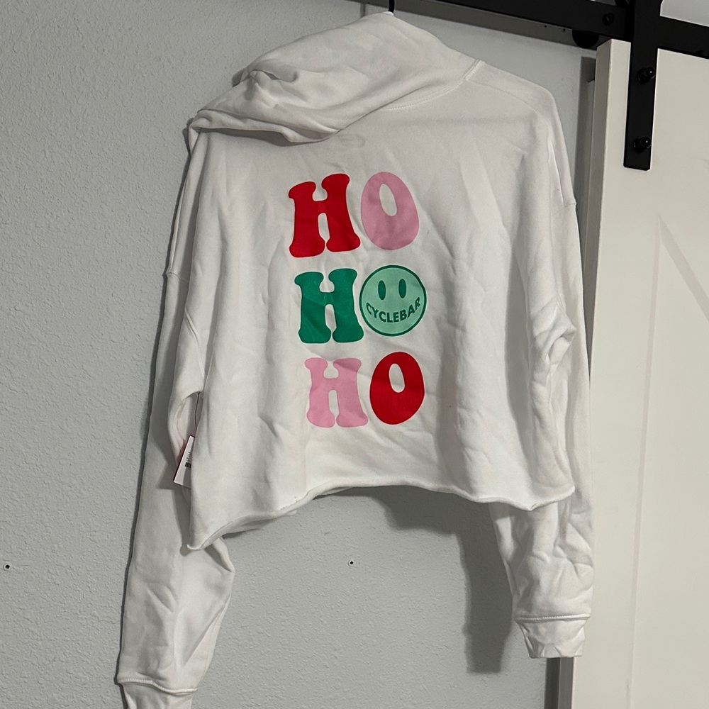 Cyclebar White Hoodie with Red, Pink, and Green Accents